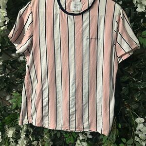 Denim & Flower Pink and White Striped Shirt